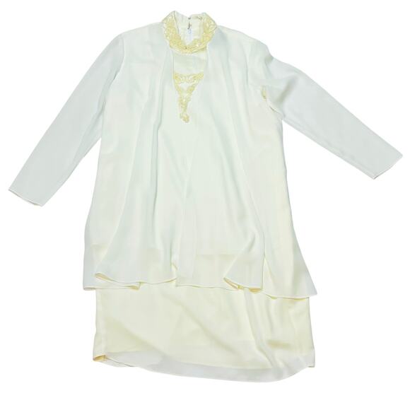 Vintage David Rose Nightgown White Lace Pearl Satin Bridal Long Night Gown Slip - Picture 1 of 16